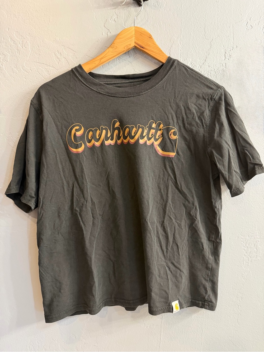 Carhartt Women’s Short Sleeve Logo Tee in Charcoal with Multicolor Script